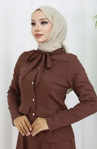 بدلة من قطعتين، قميص وتنورة، 11309-02، بني 11309-02