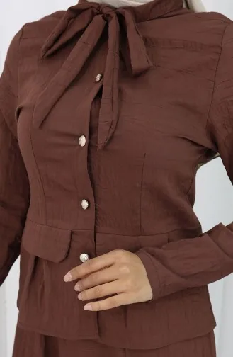 بدلة من قطعتين، قميص وتنورة، 11309-02، بني 11309-02