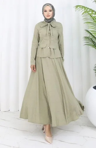 بدلة من قطعتين، قميص وتنورة، 11309-03، أخضر 11309-03