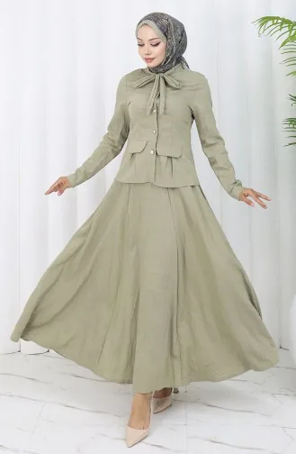 بدلة من قطعتين، قميص وتنورة، 11309-03، أخضر 11309-03