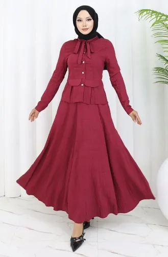 بدلة من قطعتين، قميص وتنورة، 11309-04، أحمر قاتم 11309-04