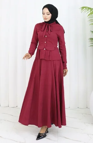 بدلة من قطعتين، قميص وتنورة، 11309-04، أحمر قاتم 11309-04