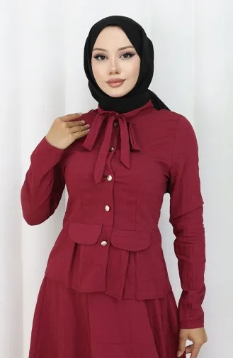 بدلة من قطعتين، قميص وتنورة، 11309-04، أحمر قاتم 11309-04