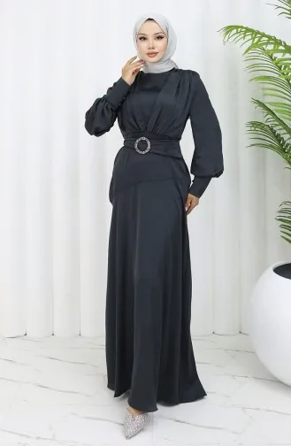 Gelaagde Satijnen Avondjurk 6001-02 Zwart 6001-02