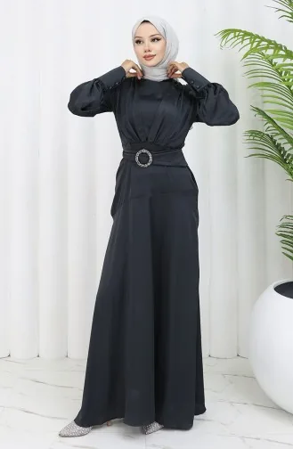 Gelaagde Satijnen Avondjurk 6001-02 Zwart 6001-02