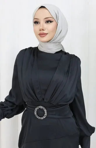 Gelaagde Satijnen Avondjurk 6001-02 Zwart 6001-02