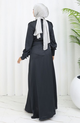 Katmerli Saten Abiye Elbise 6001-02 Siyah