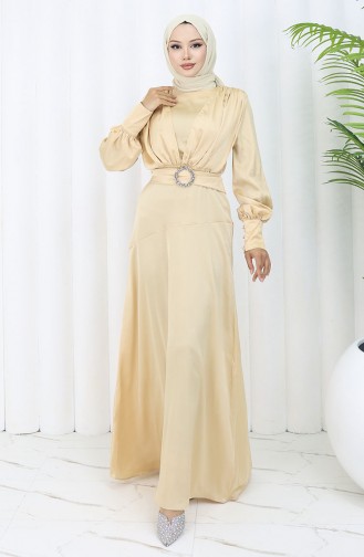 فستان سهرة ساتان 6001-03 بيج 6001-03