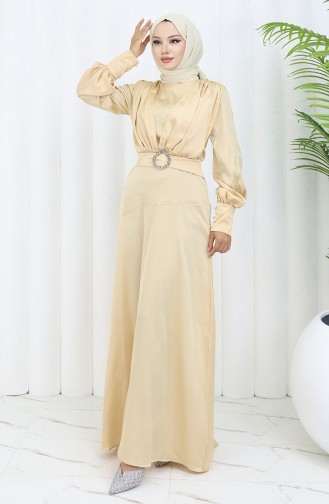 فستان سهرة ساتان 6001-03 بيج 6001-03