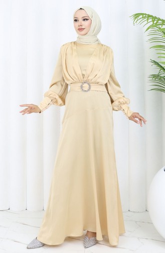 فستان سهرة ساتان 6001-03 بيج 6001-03