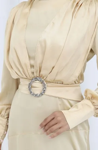Layered Satin Evening Dress 6001-03 Beige 6001-03