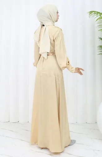 Layered Satin Evening Dress 6001-03 Beige 6001-03