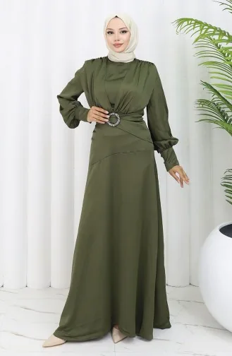 Mehrlagiges Abendkleid Aus Satin 6001-04 Khaki 6001-04