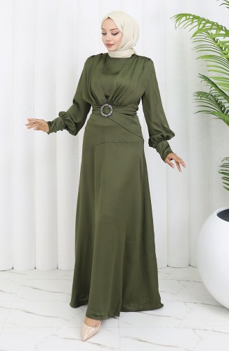 Robe De Soirée Superposée En Satin 6001-04 Kaki 6001-04