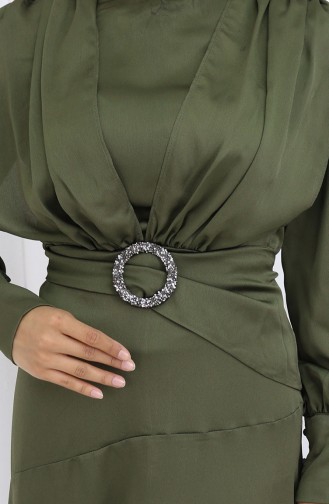Robe De Soirée Superposée En Satin 6001-04 Kaki 6001-04