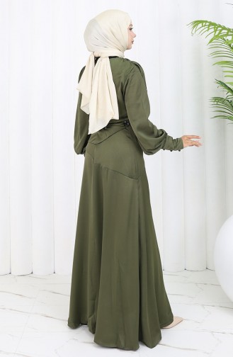 Robe De Soirée Superposée En Satin 6001-04 Kaki 6001-04