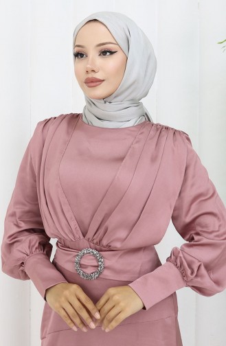 فستان سهرة ساتان 6001-05 وردي فاتح 6001-05