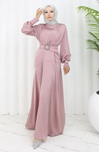 Layered Satin Evening Dress 6001-06 Powder 6001-06