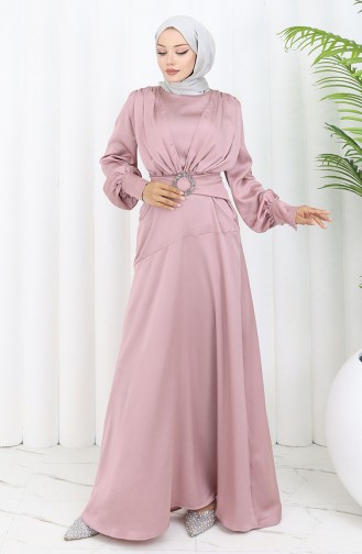Robe De Soirée Superposée En Satin 6001-06 Poudre 6001-06