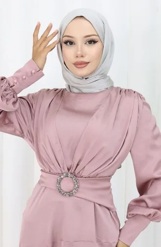 Layered Satin Evening Dress 6001-06 Powder 6001-06