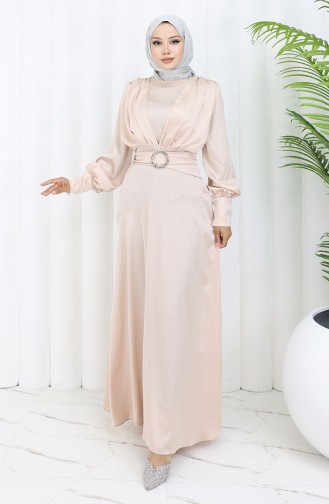فستان سهرة ساتان 6001-07 بيج فاتح 6001-07