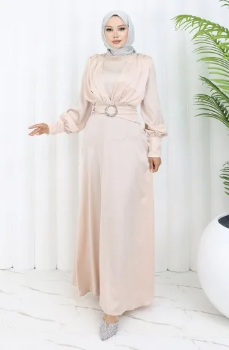Laminated Satin Evening Dress Dress 6001-07 Stone 6001-07