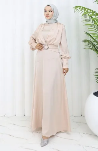 Laminated Satin Evening Dress Dress 6001-07 Stone 6001-07