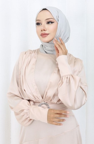 فستان سهرة ساتان 6001-07 بيج فاتح 6001-07