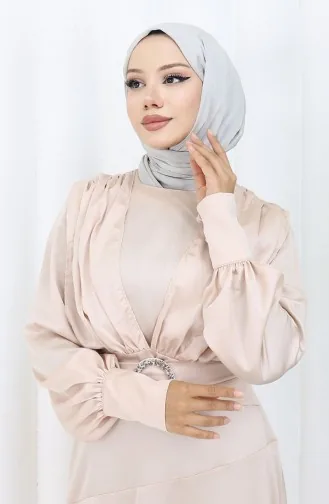 Laminated Satin Evening Dress Dress 6001-07 Stone 6001-07