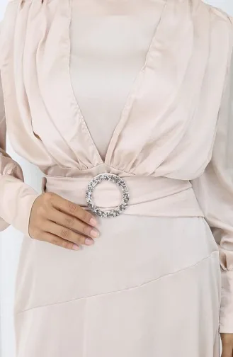 Laminated Satin Evening Dress Dress 6001-07 Stone 6001-07