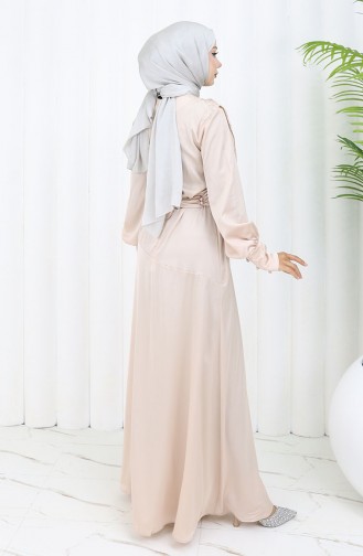 فستان سهرة ساتان 6001-07 بيج فاتح 6001-07