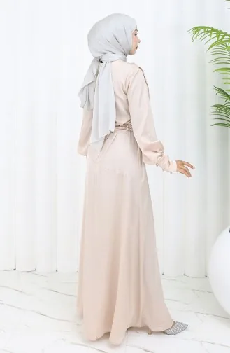 Laminated Satin Evening Dress Dress 6001-07 Stone 6001-07