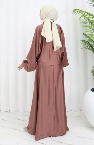 Kravat Yaka Saten Elbise 6204-01 Kahverengi