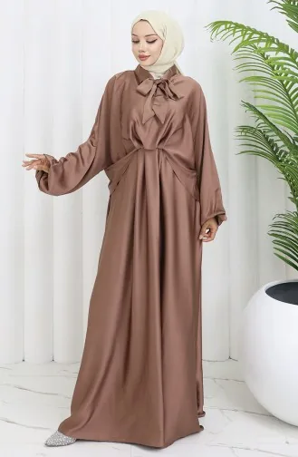 Satijnen Jurk Met Strikkraag 6204-02 Melkkoffie 6204-02