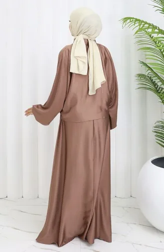 Satijnen Jurk Met Strikkraag 6204-02 Melkkoffie 6204-02