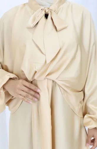 Kravat Yaka Saten Elbise 6204-03 Bej