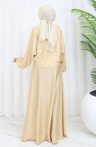 Kravat Yaka Saten Elbise 6204-03 Bej