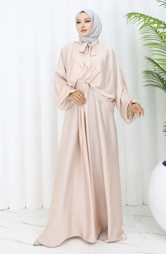 Kravat Yaka Saten Elbise 6204-04 Pudra