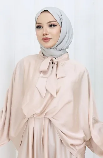 Kravat Yaka Saten Elbise 6204-04 Pudra