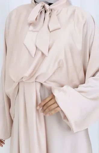 Kravat Yaka Saten Elbise 6204-04 Pudra