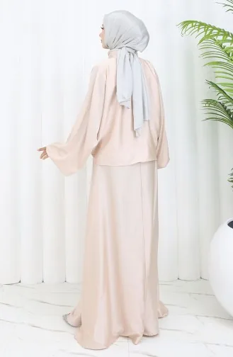Kravat Yaka Saten Elbise 6204-04 Pudra