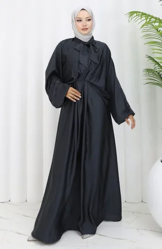 Tie Collar Satin Dress 6204-05 Black 6204-05