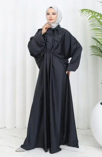 Tie Collar Satin Dress 6204-05 Black 6204-05