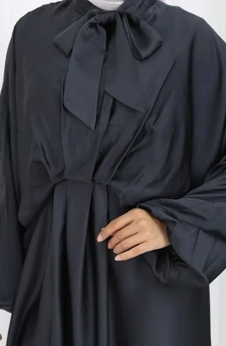 Tie Collar Satin Dress 6204-05 Black 6204-05