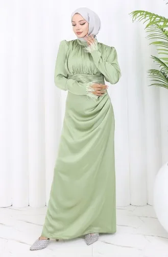 فستان سهرة ساتان 6374-01 أخضر 6374-01