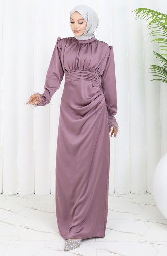 Robe De Soirée Satin Détail Plissé 6374-02 Rose Poudré 6374-02