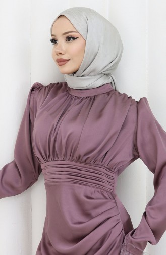 Robe De Soirée Satin Détail Plissé 6374-02 Rose Poudré 6374-02