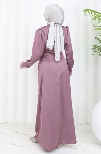 Robe De Soirée Satin Détail Plissé 6374-02 Rose Poudré 6374-02