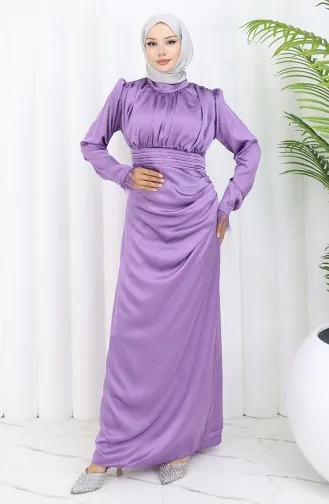 Pleated Satin Evening Dress 6374-03 Lilac 6374-03