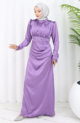 Pleated Satin Evening Dress 6374-03 Lilac 6374-03